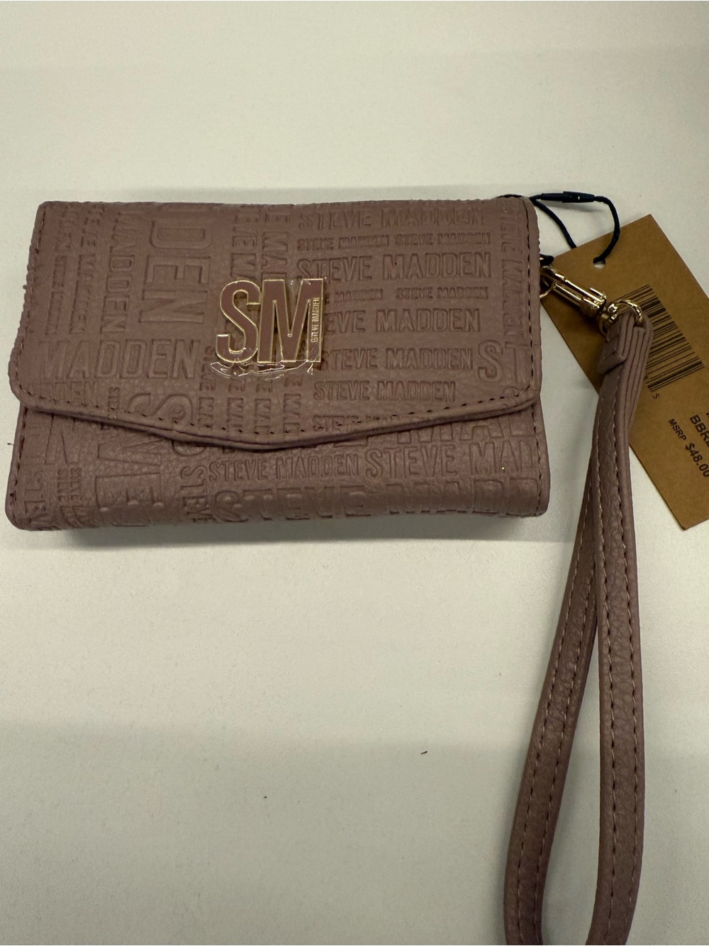 Steve Madden Mauve Embossed SM Logo Wristlet